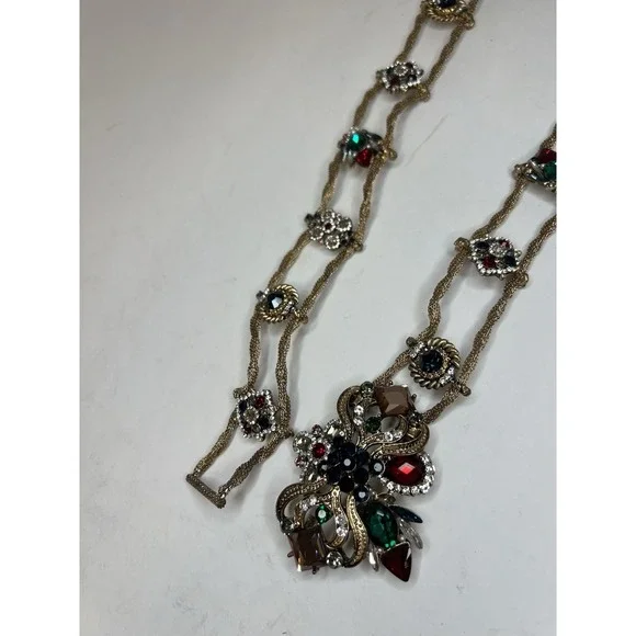 VTG KJL? Multicolored Bejeweled Rhinestone Gold Chain Belt  display picture 1